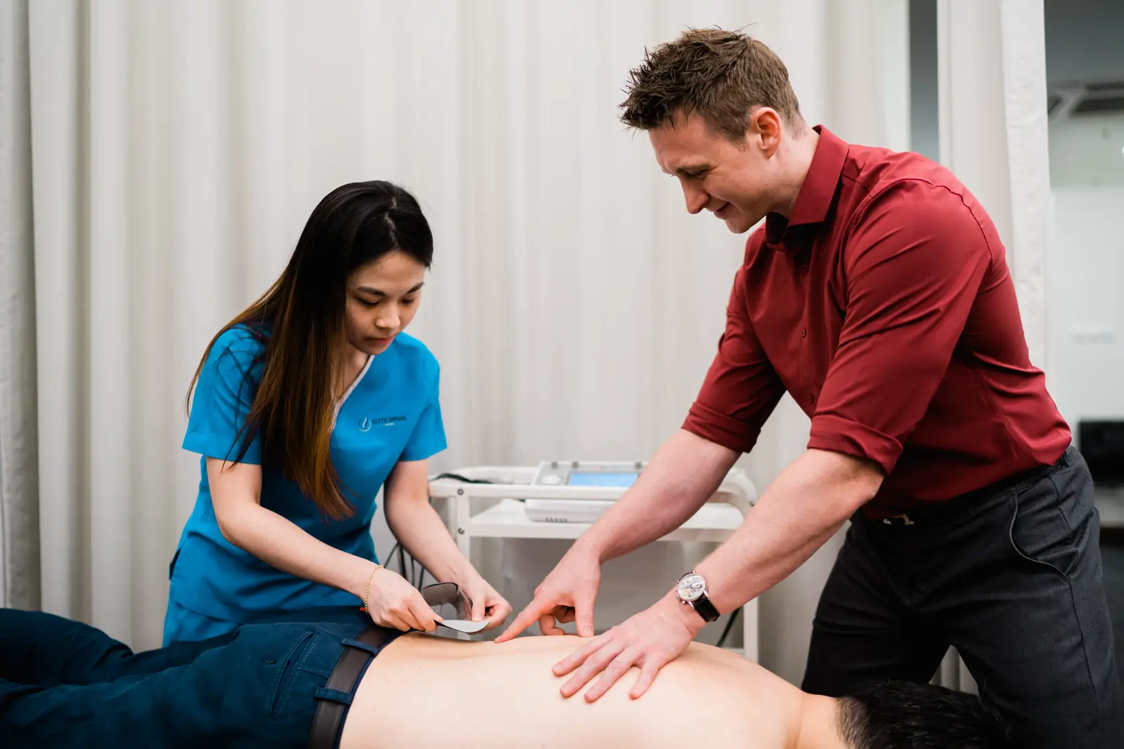 A patient receiving treatment under the Functional Correction Method.